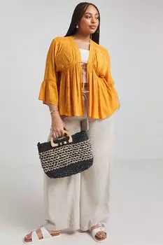 Блузка со складками на талии и кружевной отделкой Simply Be, оранжевый