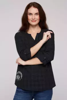 Блузка SOCCX с длинными рукавами, с отворотом, синий