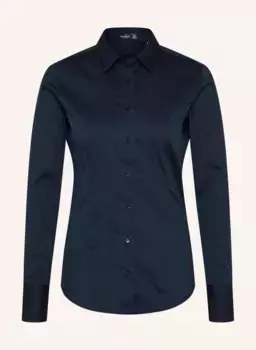 Блузка современного кроя, длинные рукава, рубашечный воротник Van Laack, синий