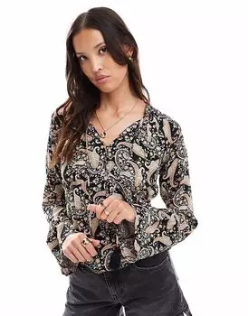 Блузка Superdry с длинными рукавами и принтом в стиле бохо-пейсли, черного цвета