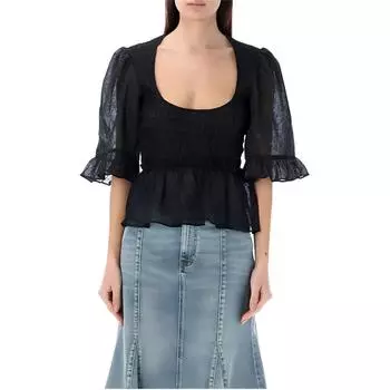 Блузка-свитшот из жатого жоржета GANNI, черный