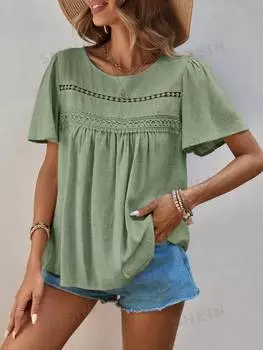 Блузка свободная Shein Frenchy Boho Vacation с кружевом, зеленый