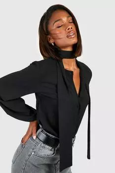 Блузка свободного кронса и галстуком на шее Boohoo, черный