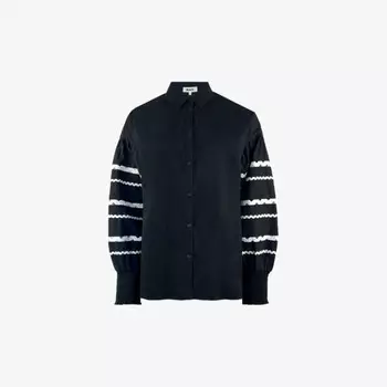 Блузка свободного кроя из хлопка со вставкой и отделкой Ro&Zo, черный