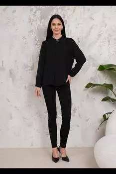 Блузка свободного кроя с длинными рукавами и брошью HOXTON GAL, черный