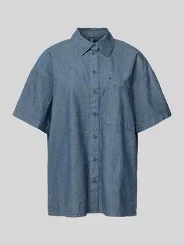 Блузка свободного кроя с короткими рукавами из чистого хлопка, модель «MIA» Pieces, светло-голубой