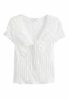 Блузка Textured Twist Front Short Sleeve Petite Next, белая