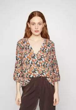 Блузка TOM TAILOR БЛУЗКА С V-ОБРАЗНЫМ ВЫРЕЗОМ С ПРИНТОМ, цвет small grey