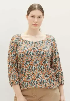 Блузка TOM TAILOR PLUS-GEMUSTERTES MIT KNPFEN, цвет small grey tie dye floral