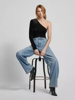 Блузка-топ облегающего кроя с бретелями на одно плечо, модель «XTACHI» Mango, черный