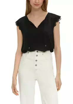 Блузка-топ QS с кружевом Broderie Anglaise и вышивкой, черный