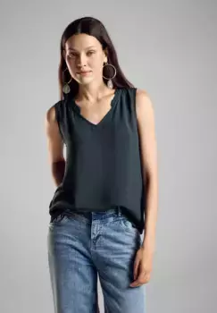 Блузка-топ STREET ONE с V-образным вырезом и воланами, зеленый
