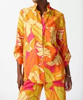 Блузка-трапеция из льняной смеси с цветочным принтом в оранжевом/розовом/мульти цветах Joseph Ribkoff
