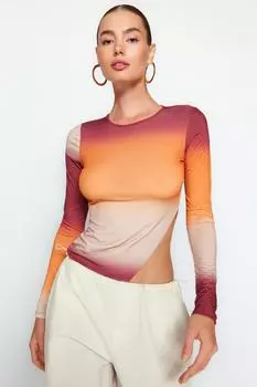 Блузка Trendyol асимметричная эластичная, оранжевый