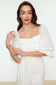 Блузка Trendyol атласная на подкладке, белый