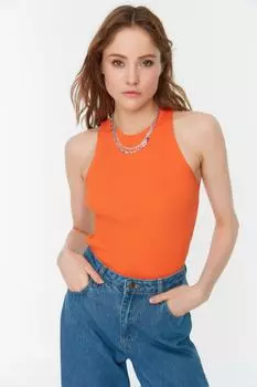 Блузка Trendyol базовая в рубчик, оранжевый