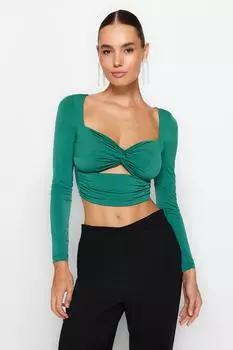 Блузка Trendyol с вырезом, зеленый