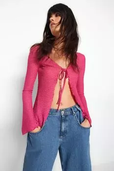 Блузка Trendyol с завязкой на рукавах, розовый