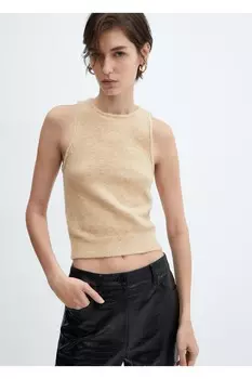 Блузка трикотажная на бретелях Mango, бежевый