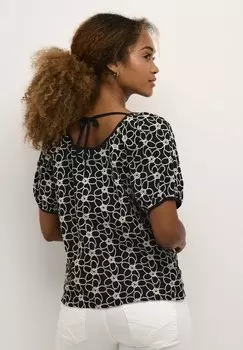 Блузка Tulle Cream, черная с белым цветком