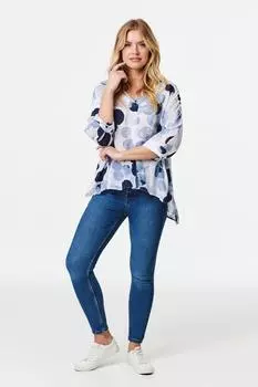 Блузка-туника оверсайз в горошек Izabel London, синий