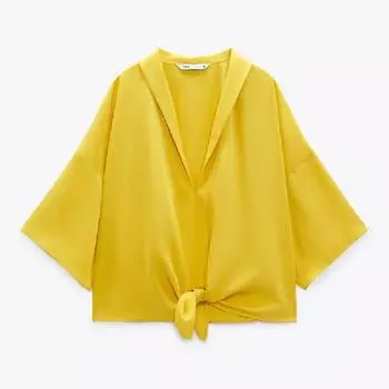 Блузка укороченная с узелком Zara, желтый