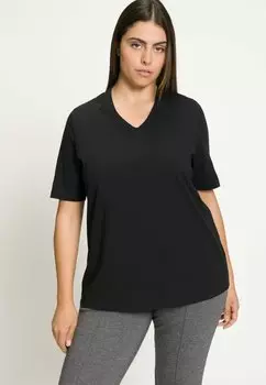 Блузка Ulla Popken с V-образным вырезом и стразами, черный