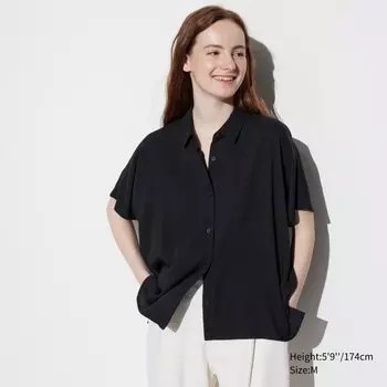 Блузка Uniqlo из искусственного шелка, черный