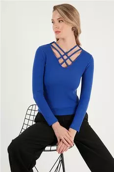 Блузка узкого кроя с воротником 5865583 Lela, саксофон