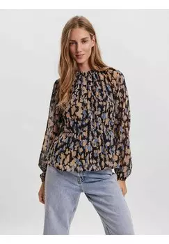 Блузка Vero Moda с кулиской, черный/мультиколор
