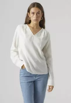 Блузка Vero Moda VMLENA LS PLEAT NOOS, белоснежный