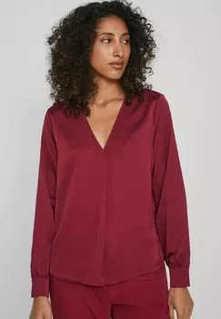 Блузка VILA с V-образным вырезом и длинными рукавами, красный