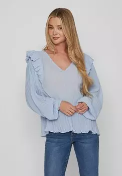 Блузка VILA с V-образным вырезом и длинными рукавами, синий