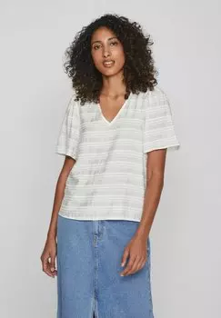 Блузка VILA с V-образным вырезом и короткими рукавами, белый