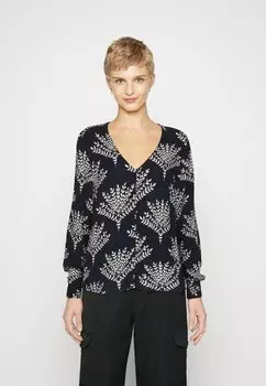 Блузка VILA VIANJA V NECK BUTTON, цвет navy/white