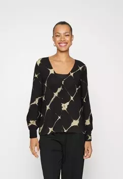 Блузка VILA VIANJA V NECK BUTTON, цвет black/beige