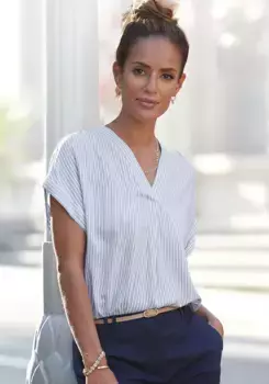 Блузка Vivance с короткими рукавами, в полоску, женская блузка, повседневная, цвет Hellblau-Wei-Gestreift