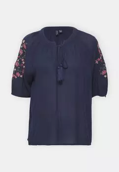 Блузка Vmmina Tie Vero Moda, темно-синяя