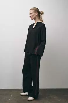 Блузка в боковую полоску из коллекции zw ZARA, черный