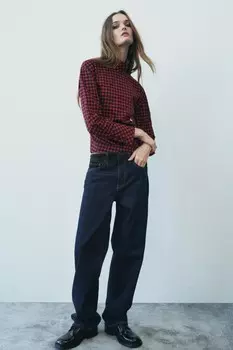 Блузка в клетку со сборкой коллекция zw ZARA, красный/черный