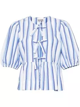 Блузка в полоску с баской GANNI, синий