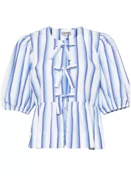Блузка в полоску с баской GANNI, синий