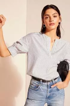 Блузка в полоску с короткими рукавами и вырезом Friends Like These, синий