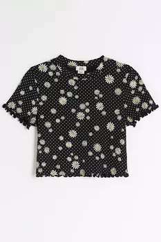 Блузка в рубчик для девочки с рюшами River Island, черный