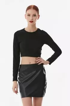 Блузка в рубчик с деталью и кольцами Fullamoda, черный