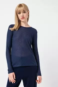 Блузка в рубчик с овальным вырезом горловины Stefanel, синий