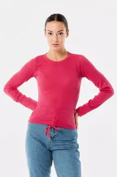 Блузка в рубчик со сборками спереди Fulla Moda, розовый