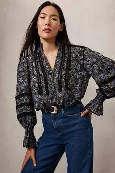 Блузка в стиле бохо с цветочным принтом Mint Velvet, синий