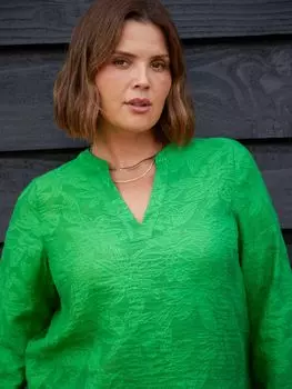 Блузка в стиле бохо с фактурным цветочным принтом Live Unlimited Curve, зеленая