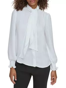 Блузка в тонкую полоску с завязкой на шее Karl Lagerfeld Paris, цвет Soft White